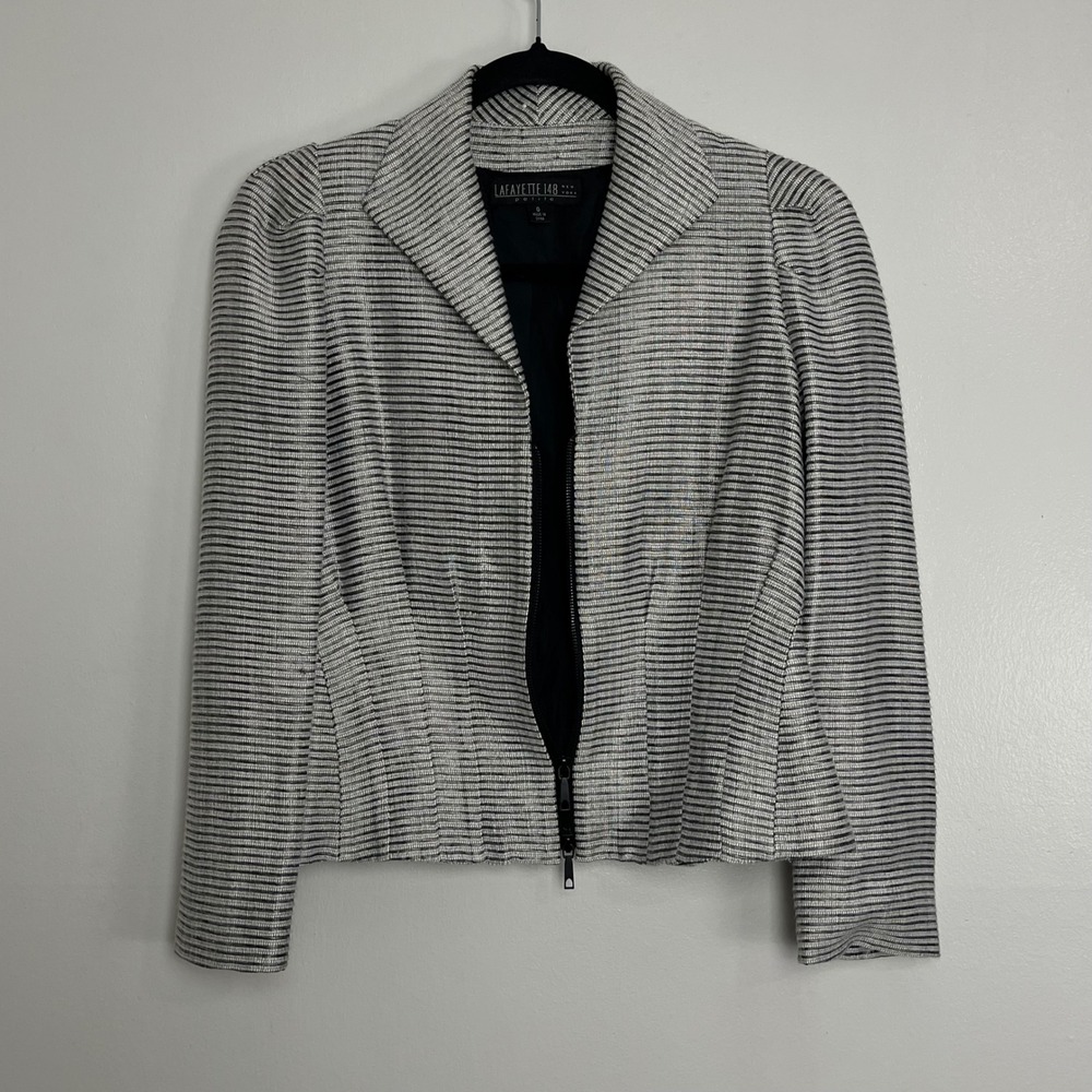 Lafayette 148 New York Petite‎ Striped Zip Front Blazer Jacket Size 0 - Picture 2 of 7